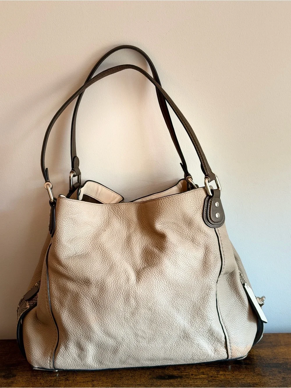 Coach Edie 31 Pebble Leather Shoulder Bag Style 57670 Beige